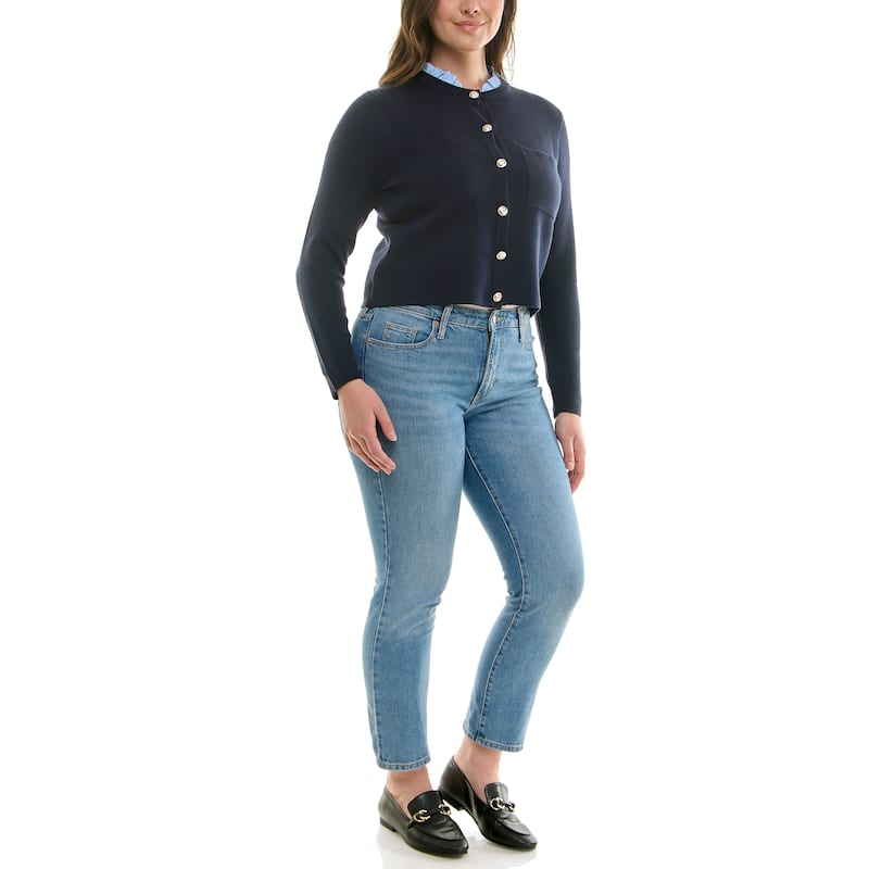 Nanette Lepore Women's Button-Up Knit Cardigan with Denim Collar