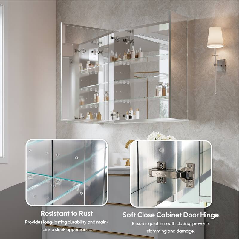 Recessed or Surface Wall Mount Bathroom Medicine Cabinet With Adjustable Glass Shelves