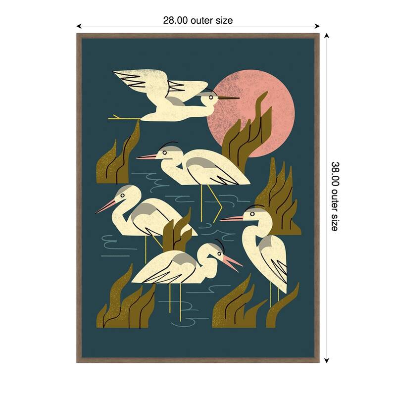 Five Heron Flock by Renea l. Thull Framed Canvas Wall Art Print - 28 x 38 in