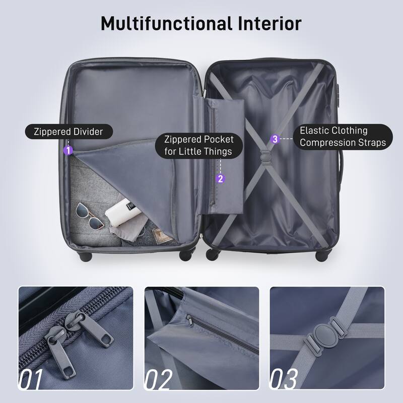 Merax Luggage Set with Spinner Wheels and TSA Lock, 3 Pieces Expandable Hardside Suitcase for Travel, Hardshell Luggage Sets