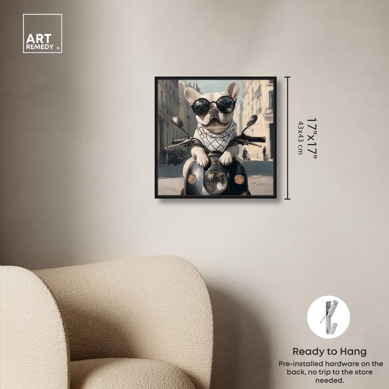 Frenchie on a Scooter Drive Canvas by Art Remedy