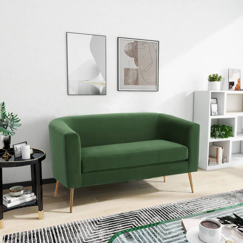 Roomfitters Modern Loveseat Sofa, Upholstered Small Couch for Living Room, Compact Accent Seating - Retro Green