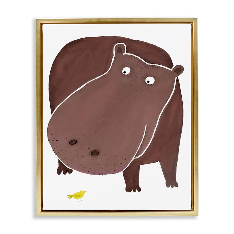 Stupell Hippo and Bird Friends Framed Floater Canvas Wall Art Design By Carla Daly - 17 x 21 - Gold