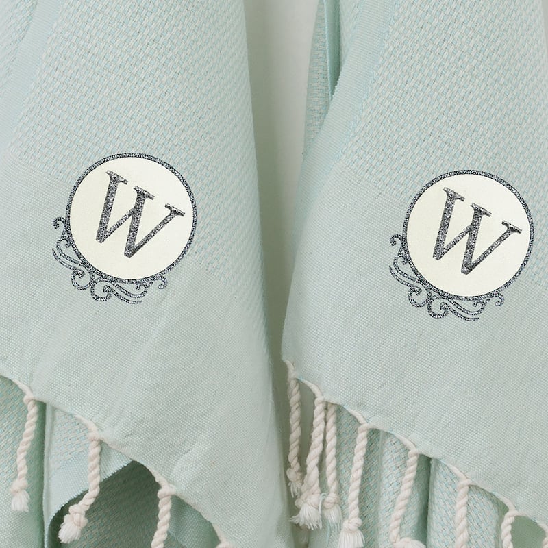 Authentic Hotel and Spa 100% Turkish Cotton Personalized Fun in Paradise Pestemal Hand/Guest Towels (Set of 2), Seafoam