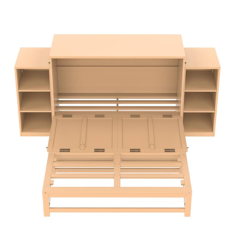 Full Size Murphy Wall Bed with Storage Drawers & Shelves, Space-Saving Design for Guest Room, Studio Apartment & Small Spaces