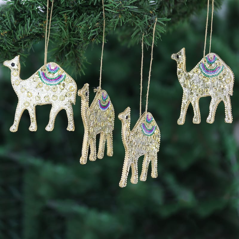 Novica Handmade Sparkling Desert Beaded Wood Ornaments (Set Of 4)