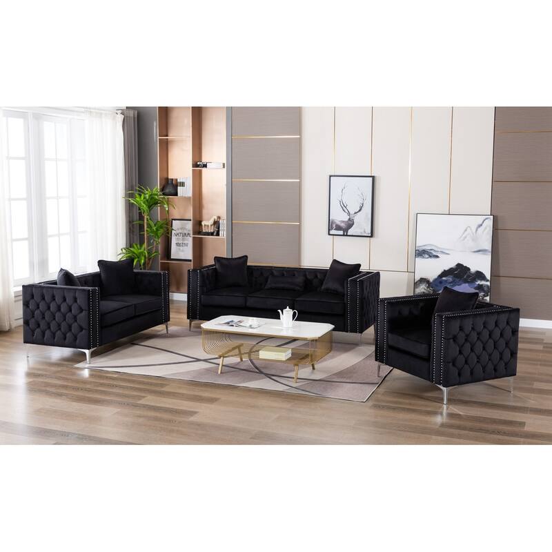 3 Piece Velvet Fabric Living Room Sofa Set