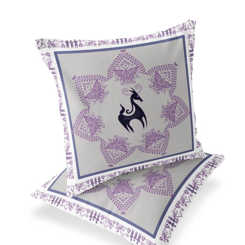 HomeRoots Set of Two 16" X 16" Black and Gray Horse Blown Seam Eclectic Indoor Outdoor Throw Pillow - 16.00' X '16.00' X '5.00