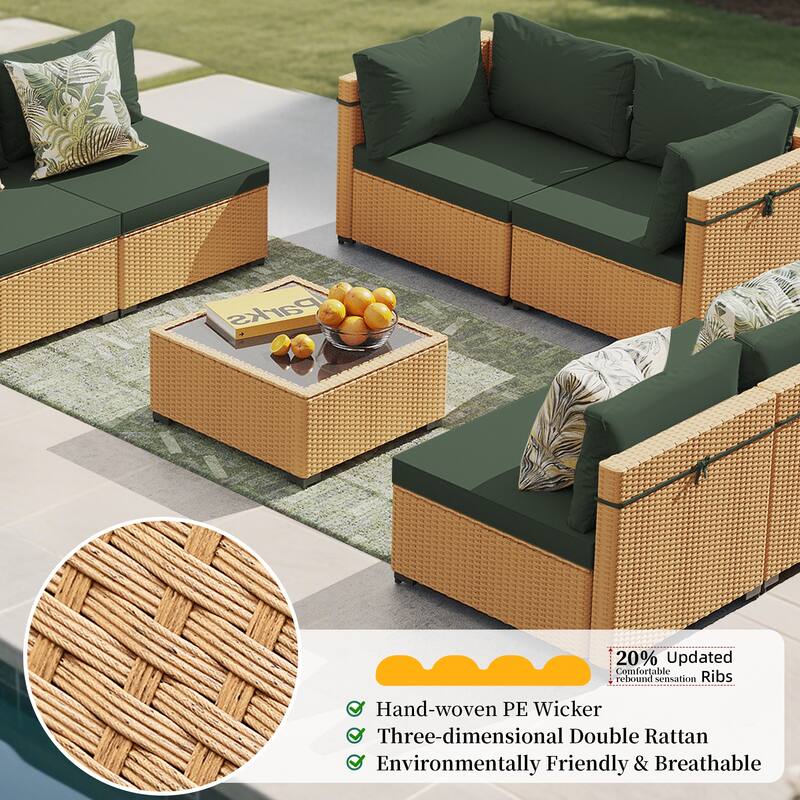 UPHA 7-Piece Rattan Patio Sofa Conversation Set with Cushions