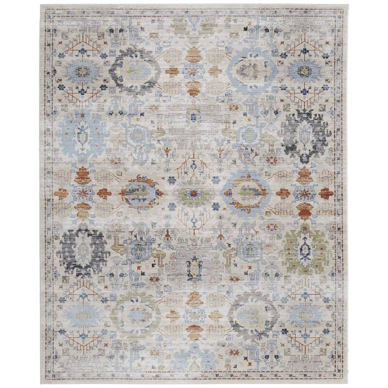 Grand Bazaar Claymore Machine Made Floral & Botanical Traditional Area Rug - 7'10" x 10'3" - Tan/Blue/Red