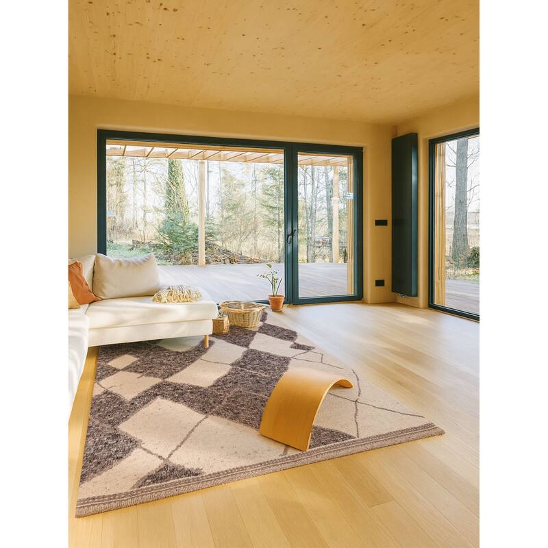 ECARPETGALLERY Hand-knotted Looma Cream, Dark Grey Wool Rug - 8'2 x 10'2