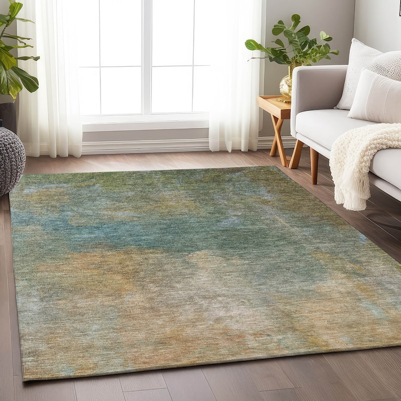 Machine Washable Indoor/ Outdoor Ombre Solid Chantille Rug - Aloe - 3' x 5'