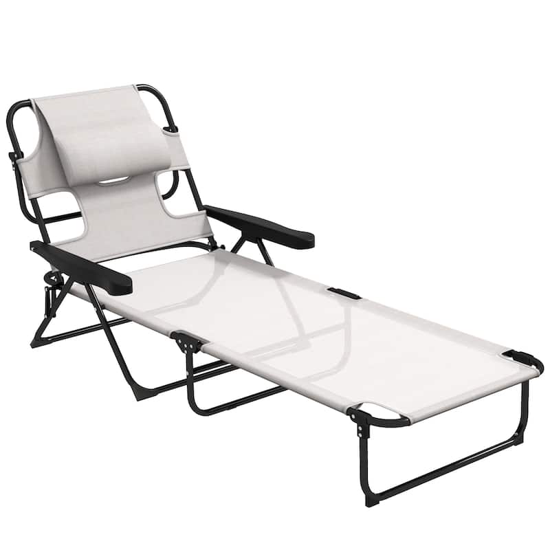 Tanning Chaise Lounge Chair, 4-Position Beach Chair With Face & Arm Holes, Pillow Headrest