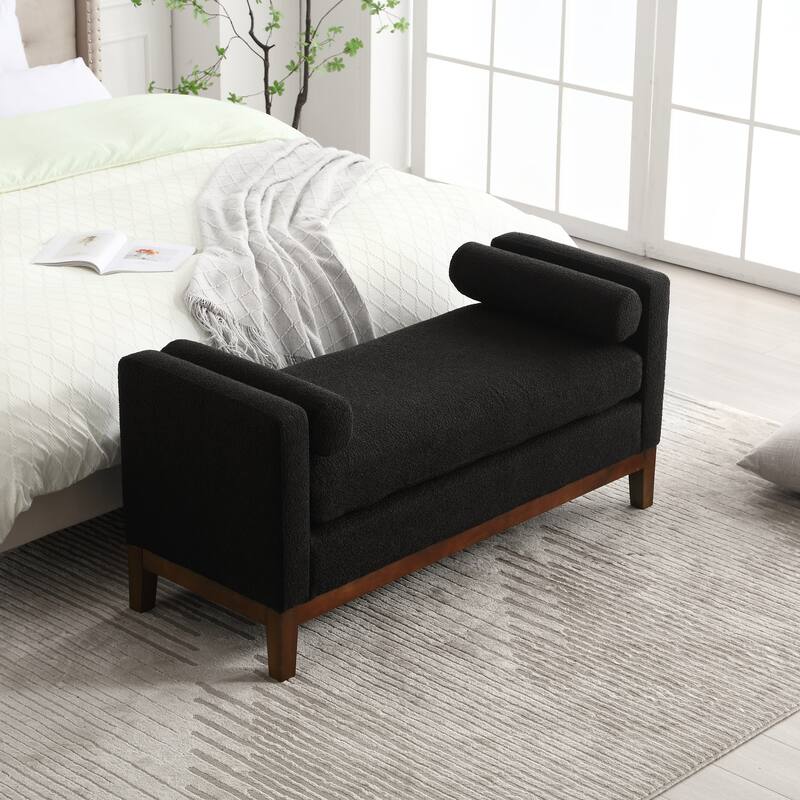 Modern Boucle Upholstered Bedroom Bench With Wood Legs,Entryway Bench