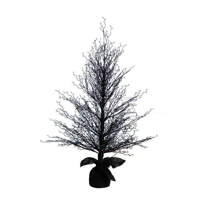 LED Lights Black Twig Artificial Halloween Tree with Burlap Base - 4' - Warm White - 3-to-6-feet