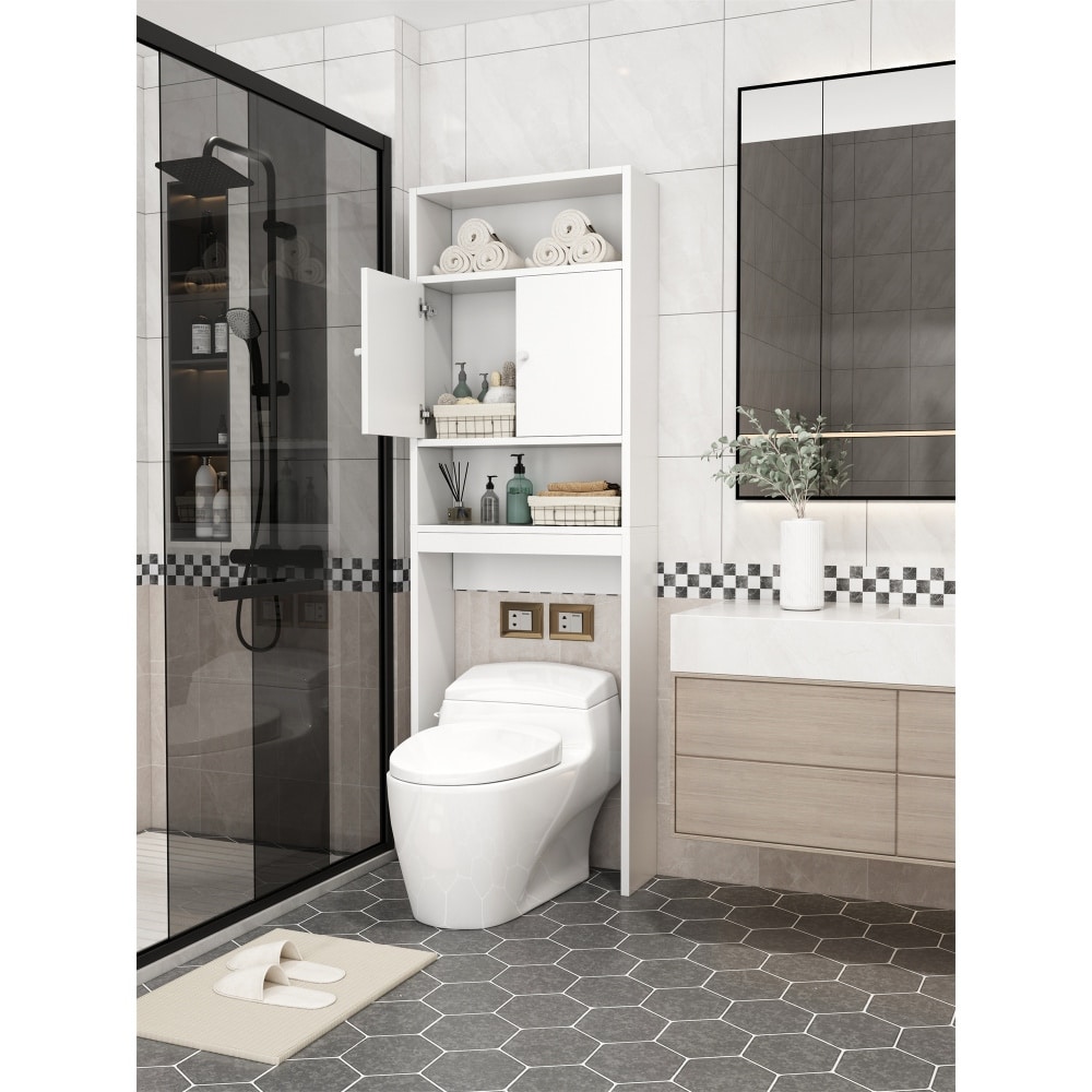 Home Decorators Collection Hampton Harbor 24.25 in. W x 66.5 in. H x 10.5  in. D White Over-the-Toilet Storage BF-21015-WH - The Home Depot