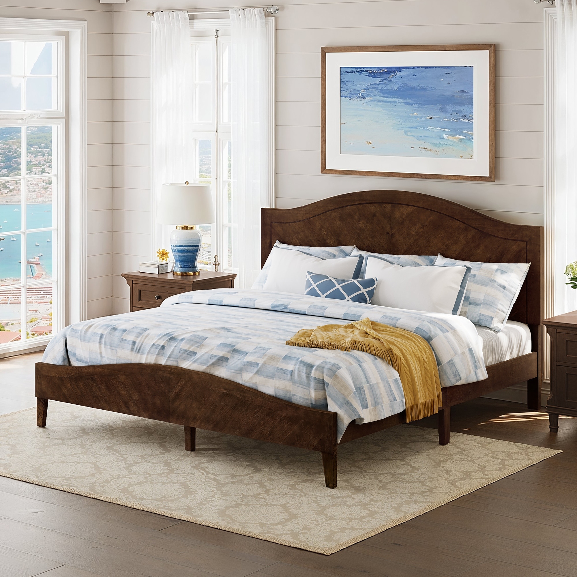 Wood Platform Bed Frame with Headboard, Double Size Beds/King Size Beds/Queen Size Beds