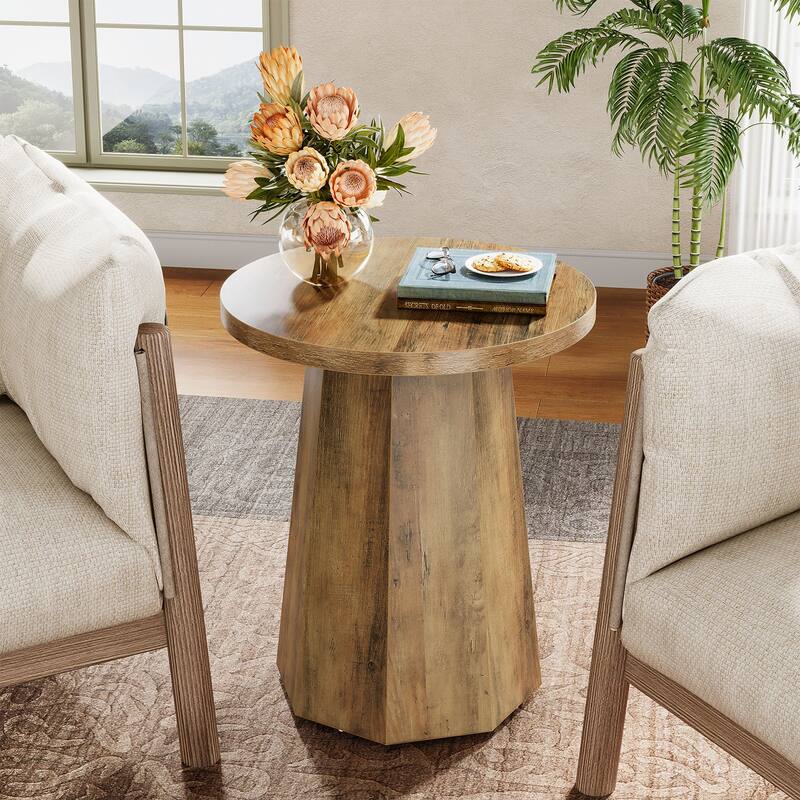 Round End Table, Wooden Couch Side Table, Nightstand Accent Furniture for Living Room, Bedroom