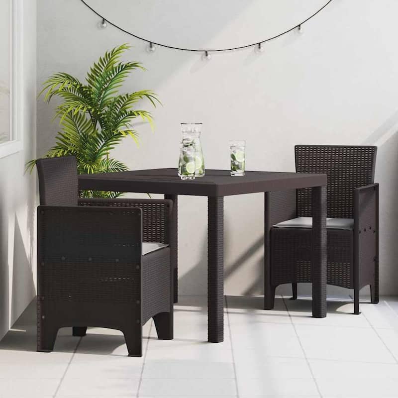 vidaXL Garden Dining Set 3/5 pcs Anthracite/Brown Polt rattan - 100 x 100 x 73 cm - Brown/ Light gray/ 2 seater