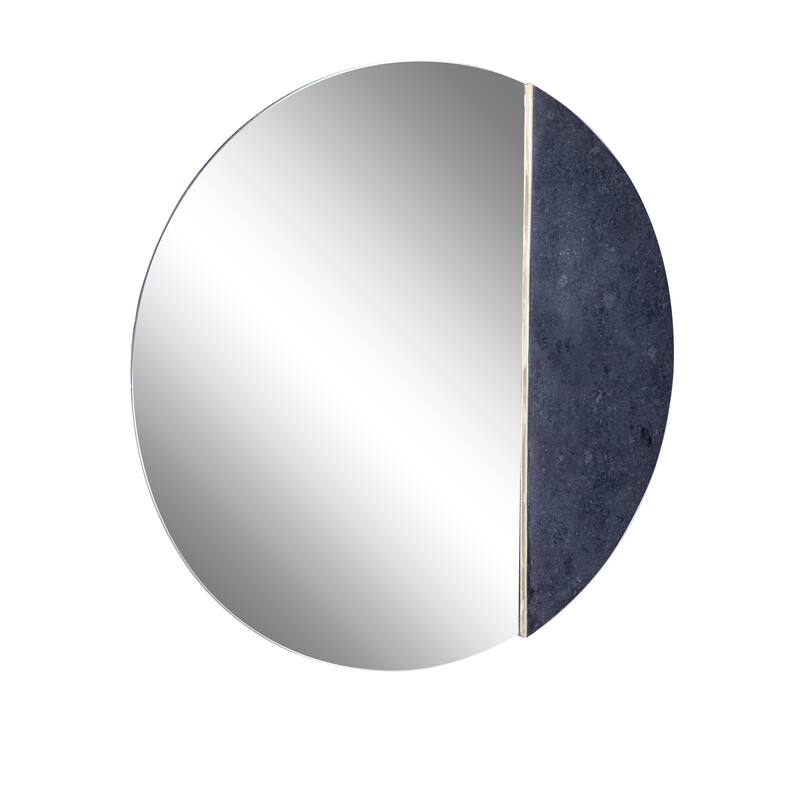 Black Glass Wall Mirror with Marble Accent - 28 x 1 x 28Round
