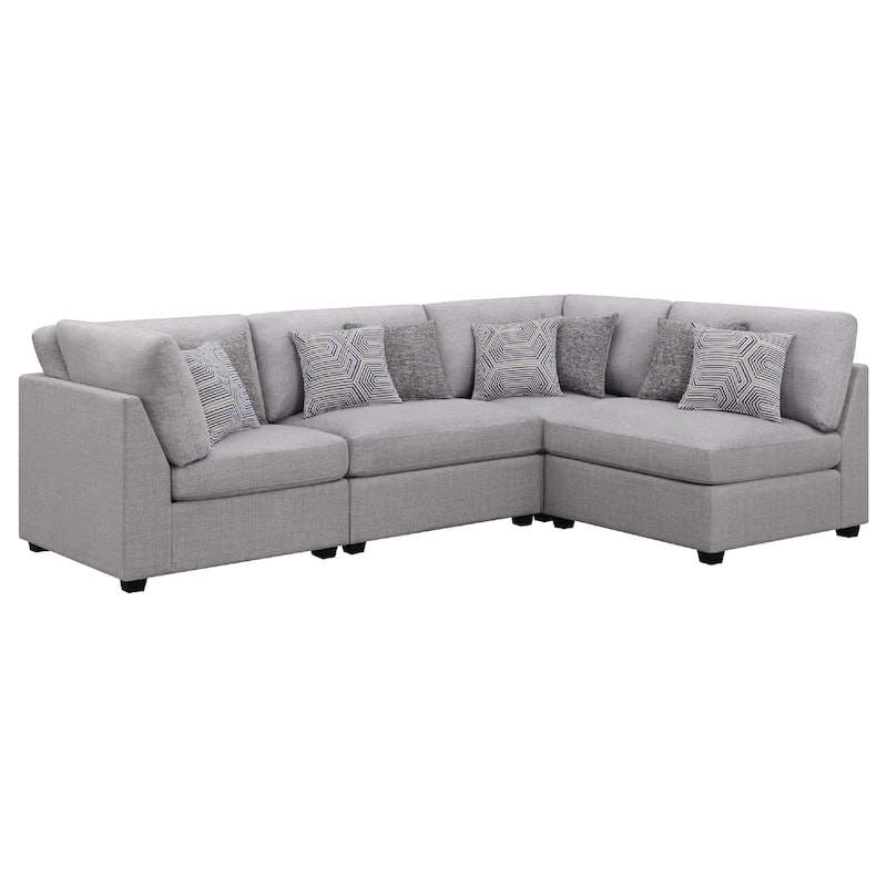 Cambia 4 Piece Modular L Shaped Sectional Sofa, Gray, 8 Pillows