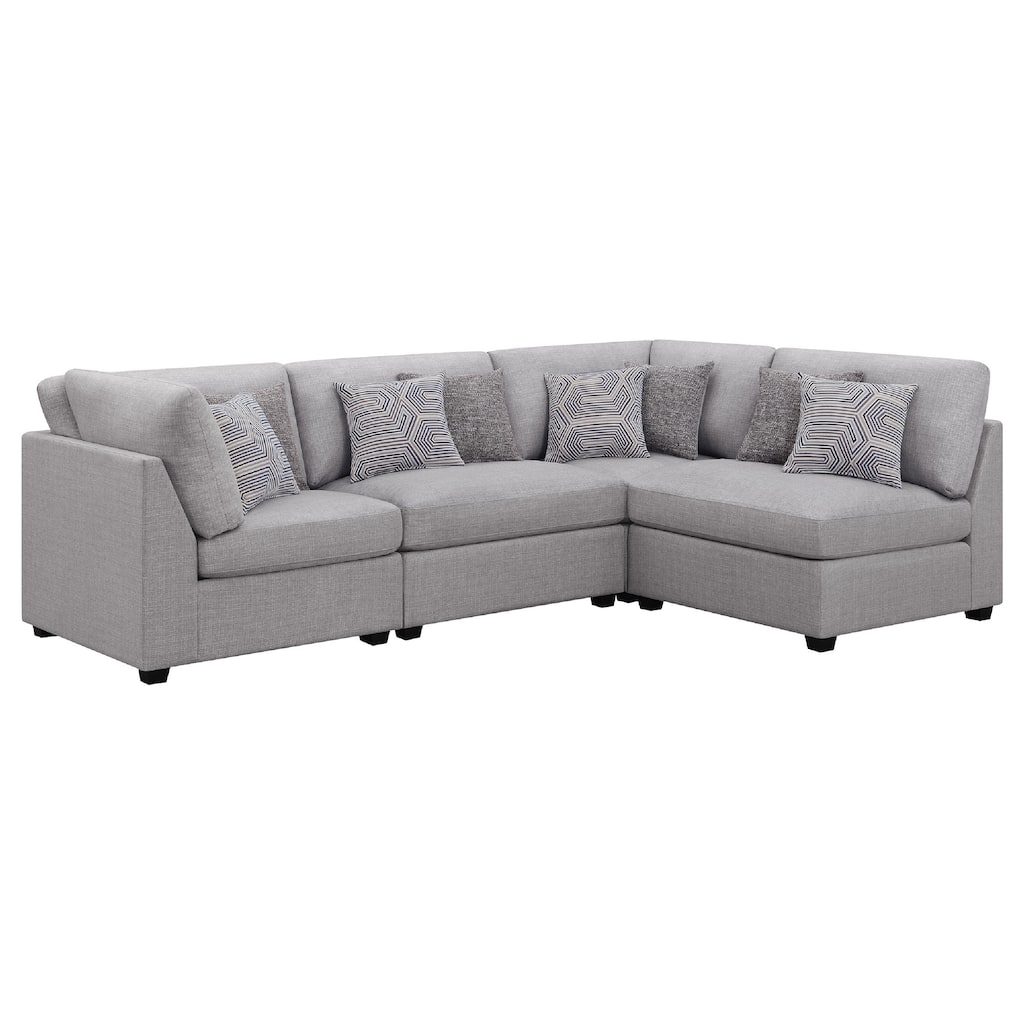 Cambia 4 Piece Modular L Shaped Sectional Sofa, Gray, 8 Pillows