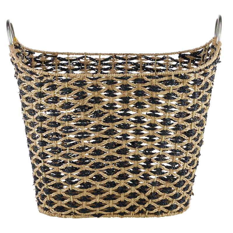 Brown Seagrass Handmade Decorative and Functional Storage Basket with Handles