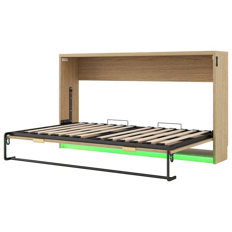 Roomfitters Twin XL Murphy Bed Cabinet with Foldable Frame, Built-in Light, Wall Bed for Compact Spaces, Natural