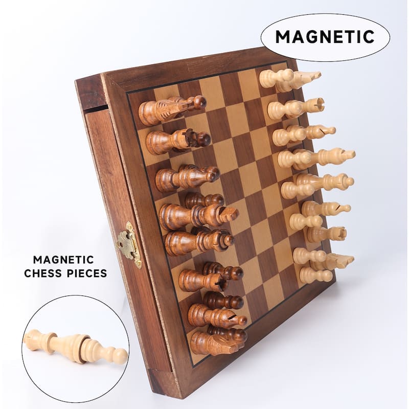 GSE™ 10" Magnetic Travel Chess Set, Wooden Chess Board Game Set with Drawers, Classic Portable Chess Set