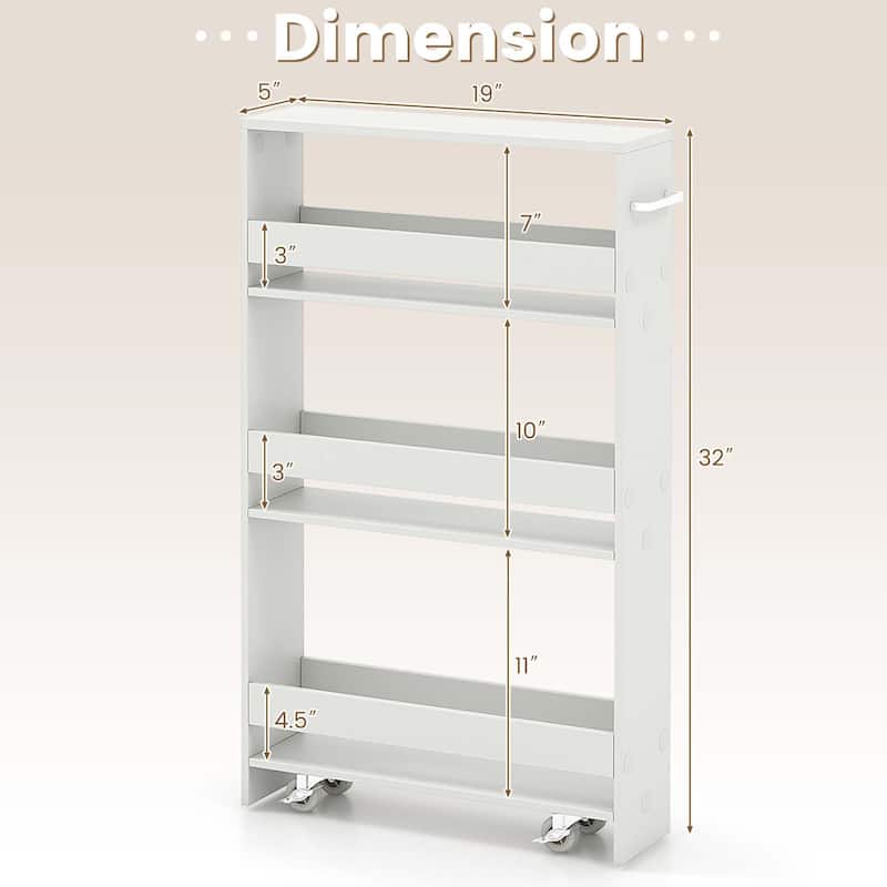 Costway 4-Tier Slim Storage Cart with Open Shelves Rolling Kitchen - See Details