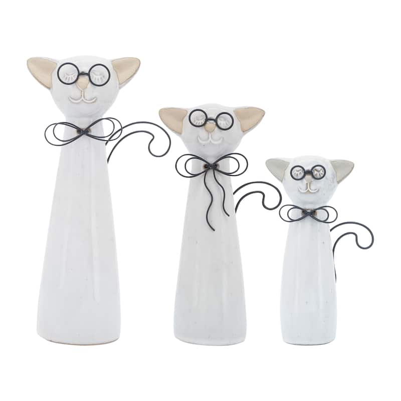Sagebrook Home Modern Neutral Ceramic Cat with Glasses Figurine