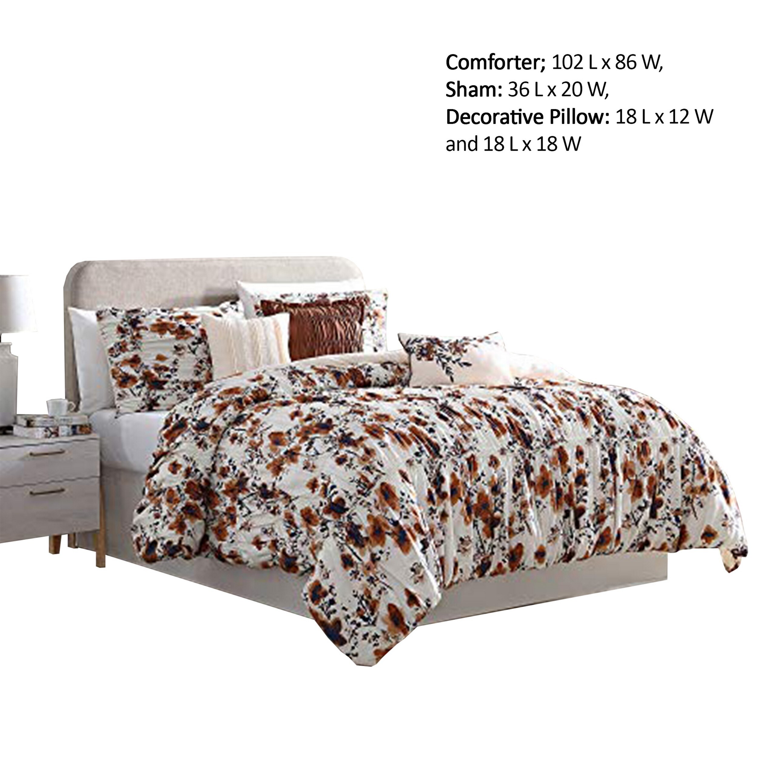 Lyon 6 Piece Floral King Comforter Set With Shirring The Urban Port Brown And White On Sale Overstock 32265196