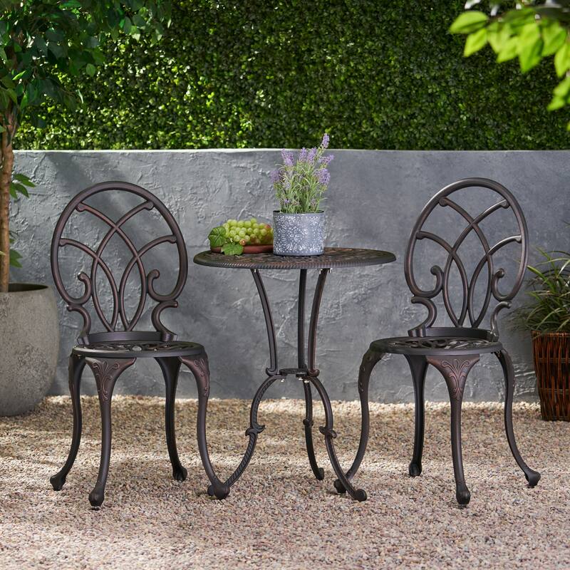 Roomfitters 3-Piece Cast Aluminum Bistro Set Outdoor Patio Furniture with Round Table and 2 Chairs, Black