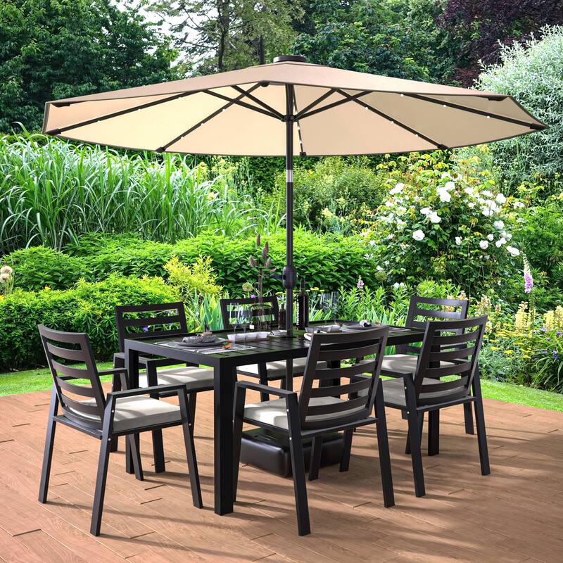 7-Piece Outdoor Dining Set in Black Aluminum Chelsea Series by LeisureMod