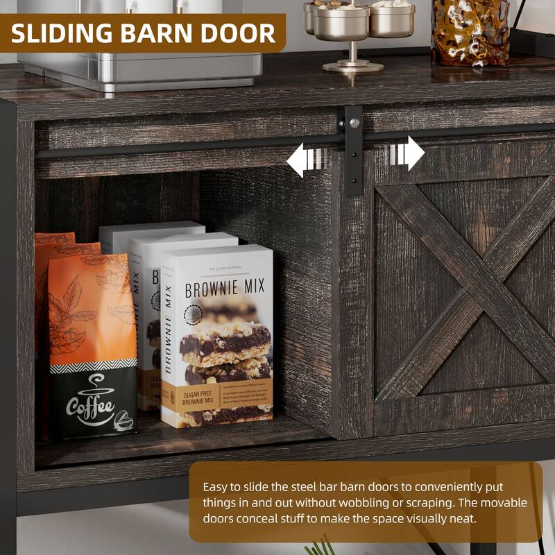 65" Tall Bakers Rack with Sliding Storage Drawer Barn Door & Shelf