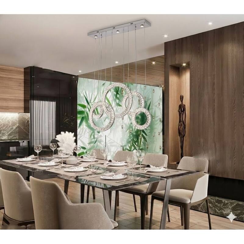 8-Light Chrome Dimmable LED Chandelier with Clear Crystal Accents