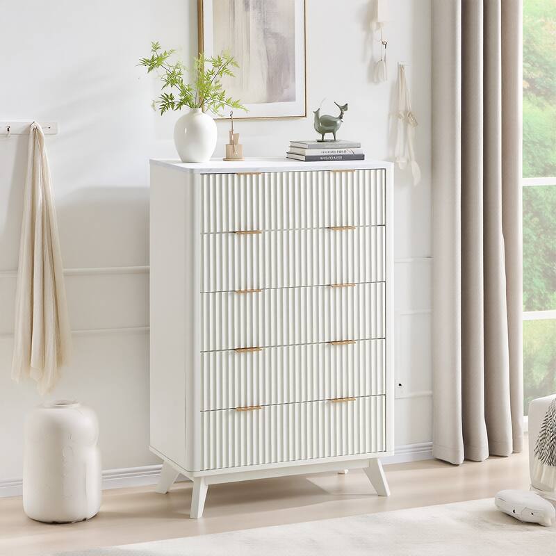 Modern 5 Chest of Drawers, Wood Dresser for Bedroom, Living Room - Solid White