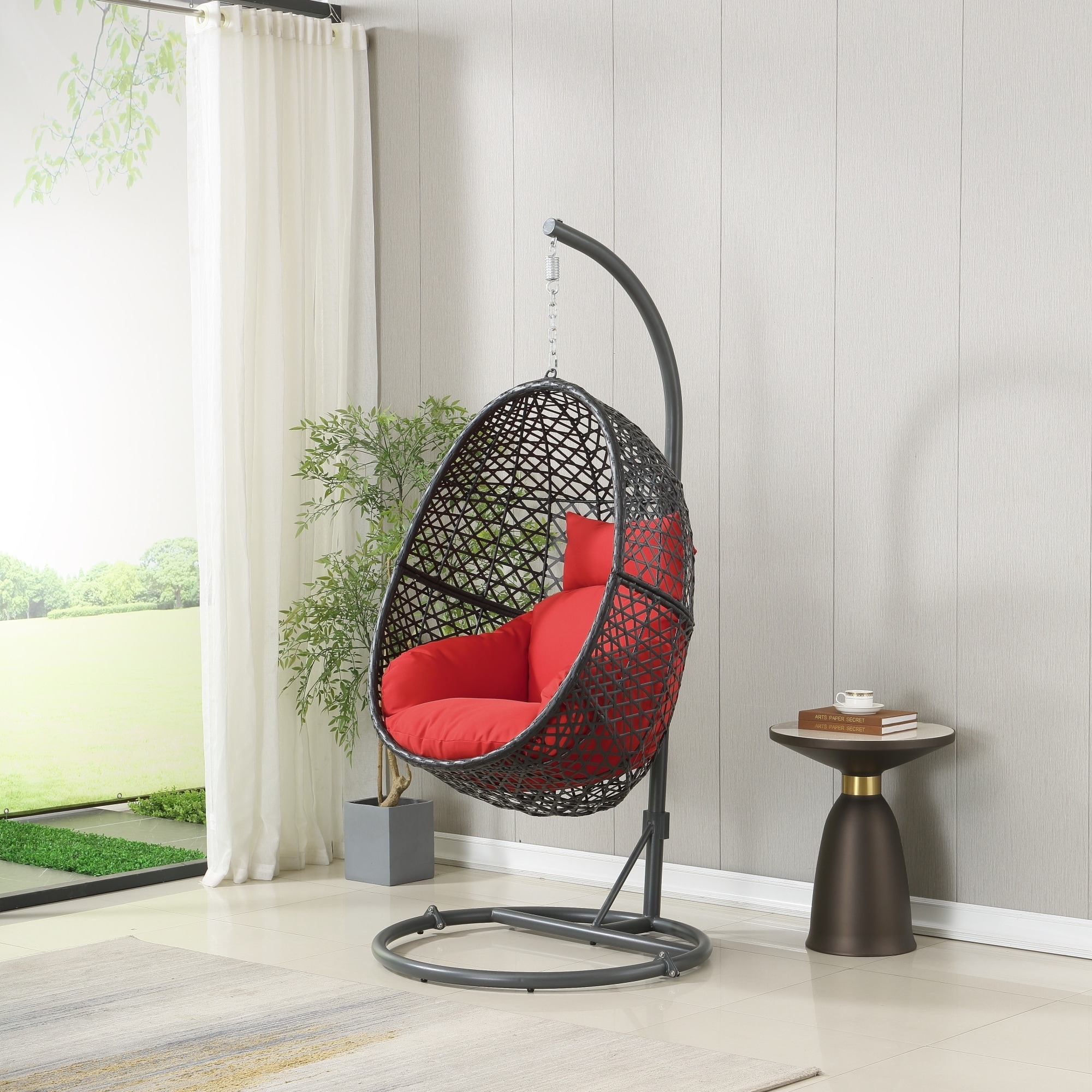 Patio PE Rattan Swing Chair With Stand for Balcony Courtyard