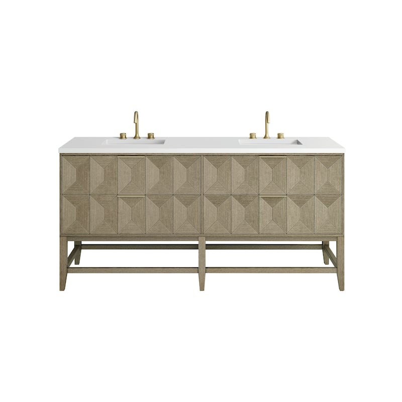 James Martin Vanities Emmeline 72" Double Vanity, Pebble Oak - White Zeus Quartz