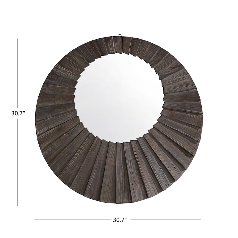 Xavier Dark Brown Reclaimed Wood Round Seashell Wall Mirror by iNSPIRE Q Modern