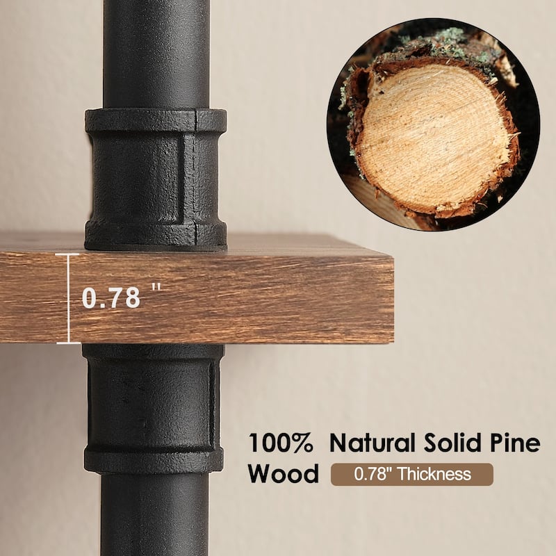 Ivinta Industrial Wall Mount Pipe Shelves 3/4/5-Tier Solid Wood Corner Shelf