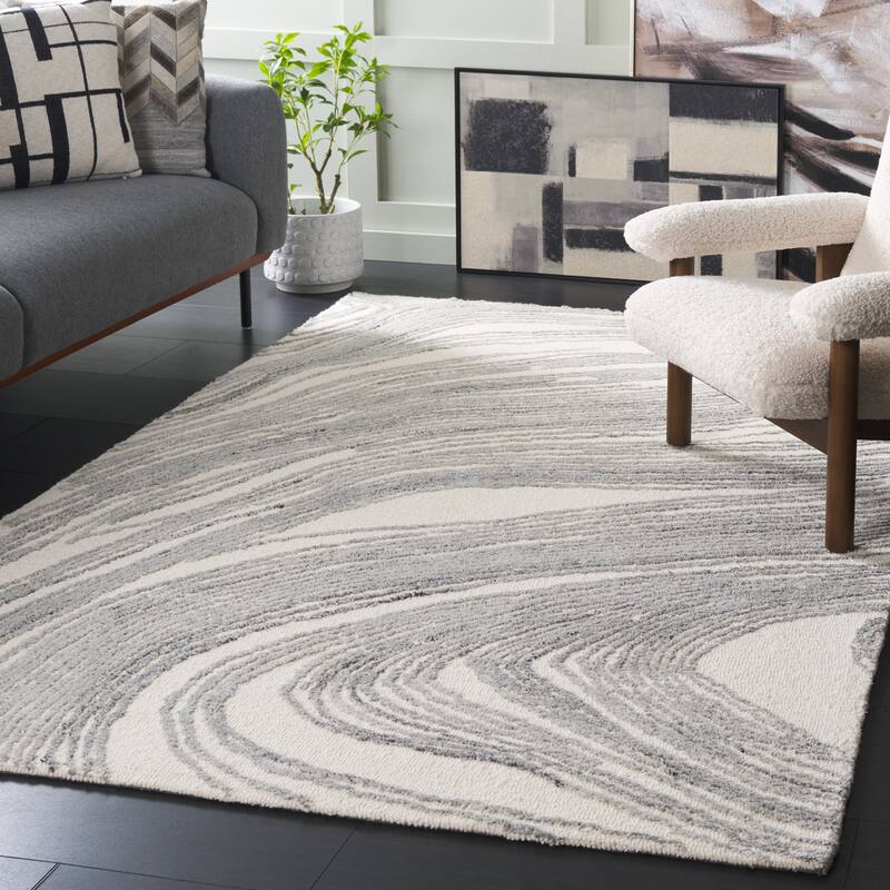 SAFAVIEH Handmade Ebony Diep Modern & Contemporary Wool Rug - 8' x 10' - Ivory/Grey