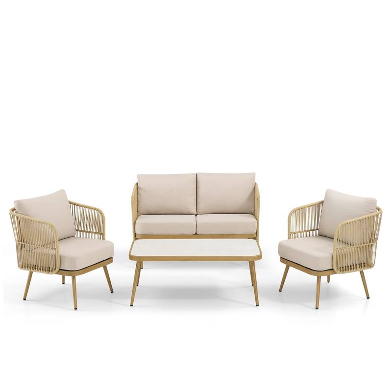 Pocassy Patio 2-Seat Sofa Glider Chair with Coffee Table