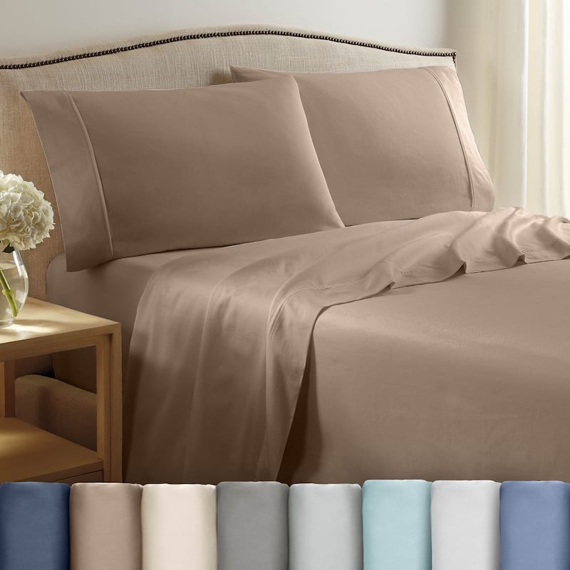 Martex 400 TC 100% Cotton Sateen, Deep Pocket, Silky Soft Sheet Set - King - Tan