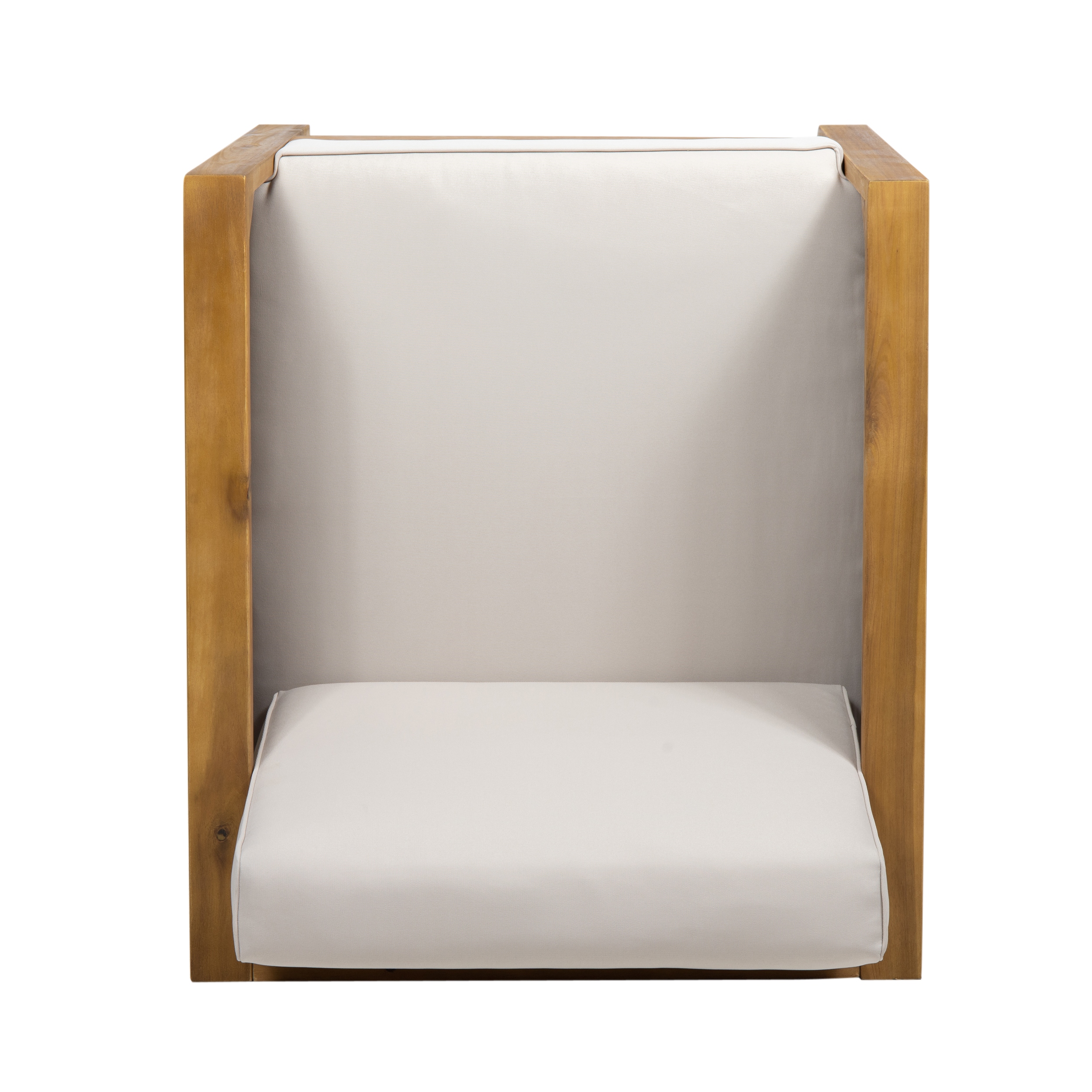 Roomfitters Outdoor Acacia Wood Club Chair with Wicker Accents and Cushions for Patio or Garden, Brown Beige