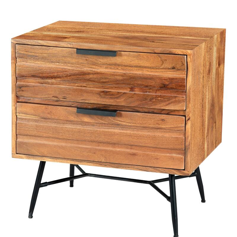 2 Drawer Wooden Nightstand with Metal Angled Legs, Black and Brown - Black and Brown