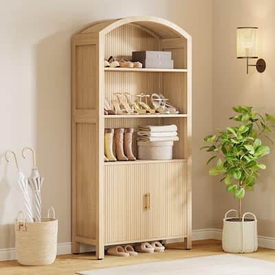 71‘’ Tall Arched 5-Tier Shoe Cabinet with Doors - Natural