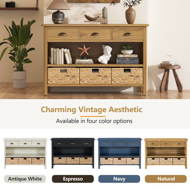 Retro Console Table with 3 Storage Drawers