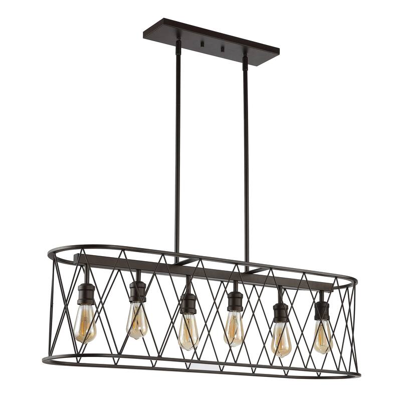 Urbanna 37.75" 6-Light Adjustable Iron Farmhouse Rustic LED Dimmable Pendant, Oil Rubbed Bronze by JONATHAN Y