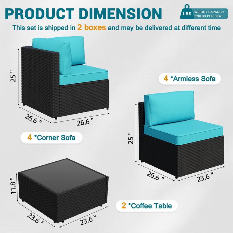 10-Piece Sectional Seating Group with Cushion, Wicker Sectional Sofa